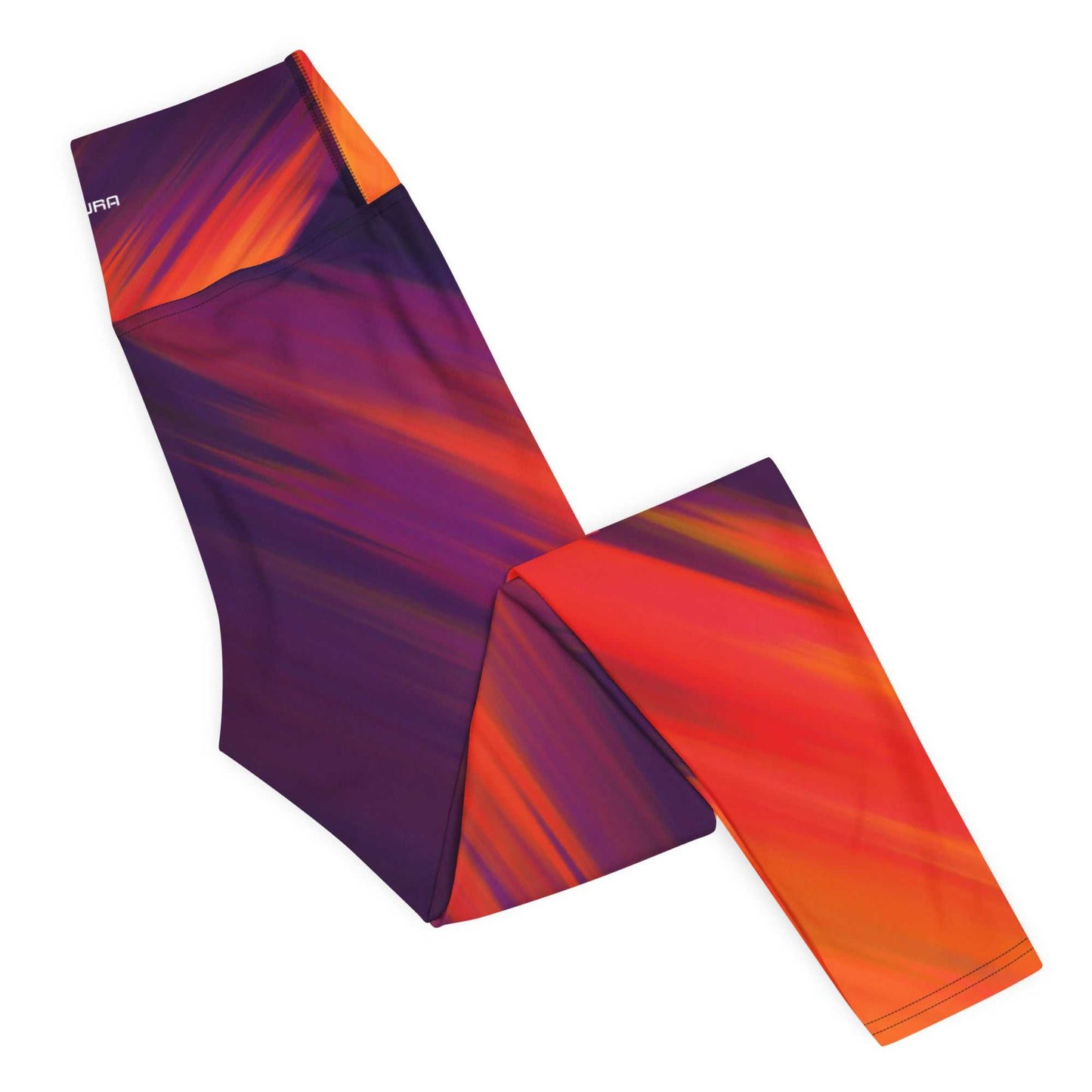 SOAura Yoga Leggings in vibrant orange and purple, super soft stretchy fabric with raised waistband for comfortable yoga sessions