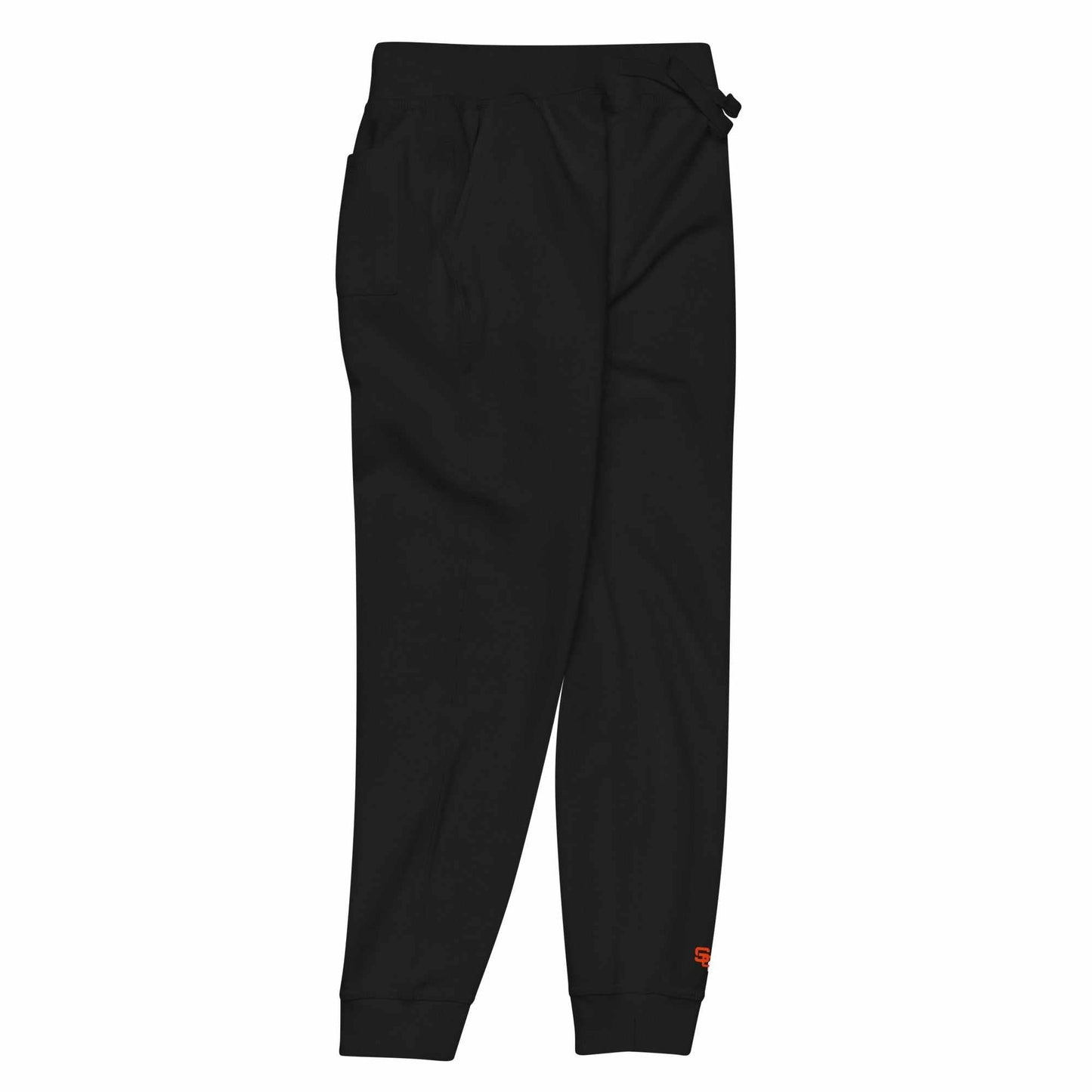 SOAURA fleece sweatpants in black with cuffed legs, elastic waistband, and front and back pockets