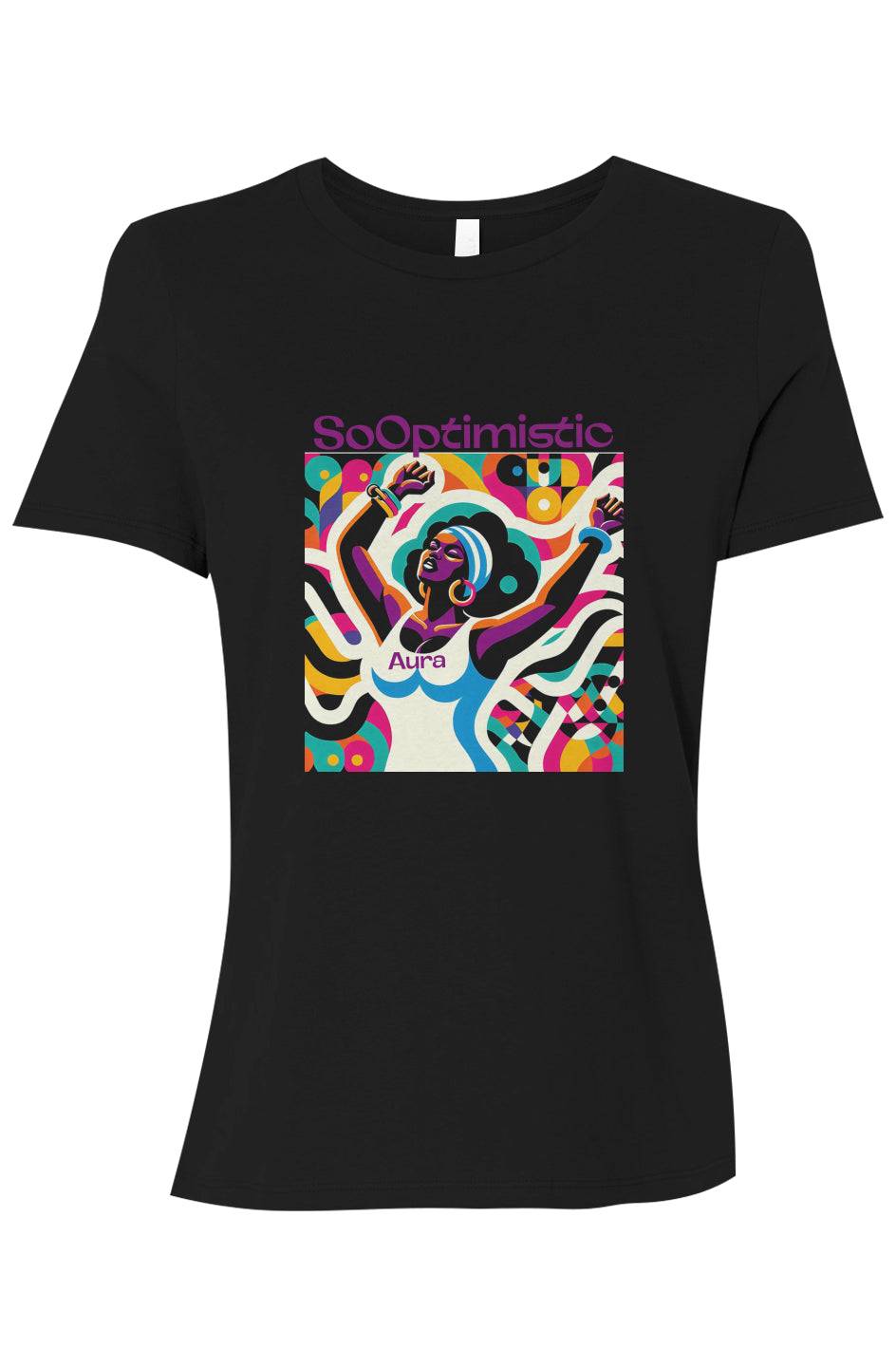 Black SoOptimisticAura Relaxed Jersey Tee with colorful abstract graphic and relaxed fit design