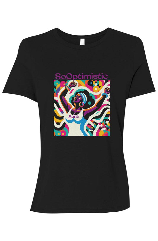 Black SoOptimisticAura Relaxed Jersey Tee with colorful abstract graphic and relaxed fit design