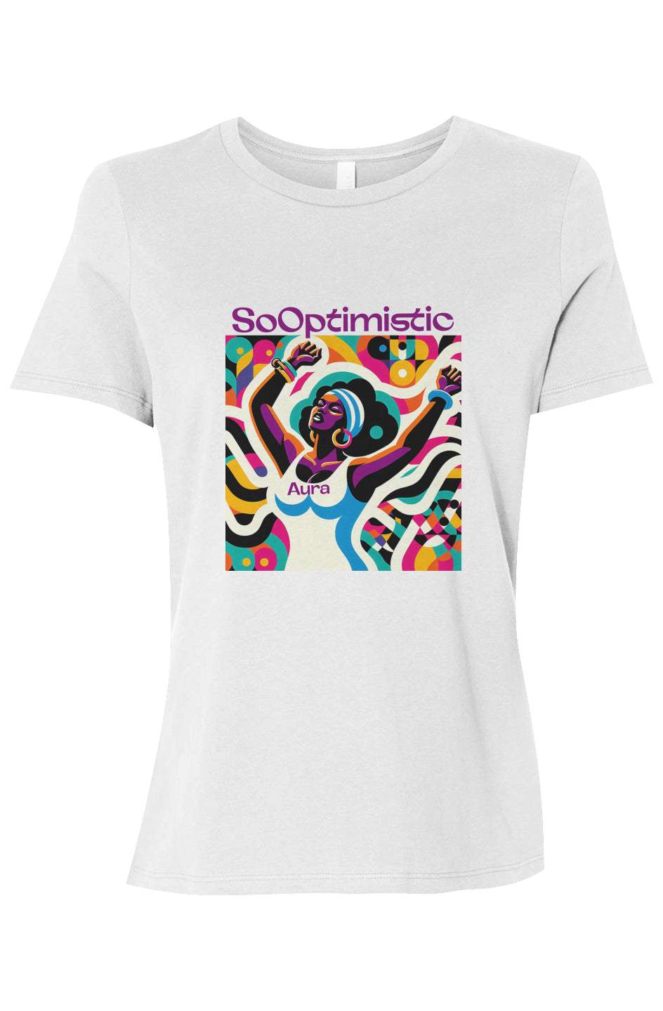 White SoOptimisticAura Relaxed Jersey Tee with colorful abstract graphic and relaxed fit for casual wear