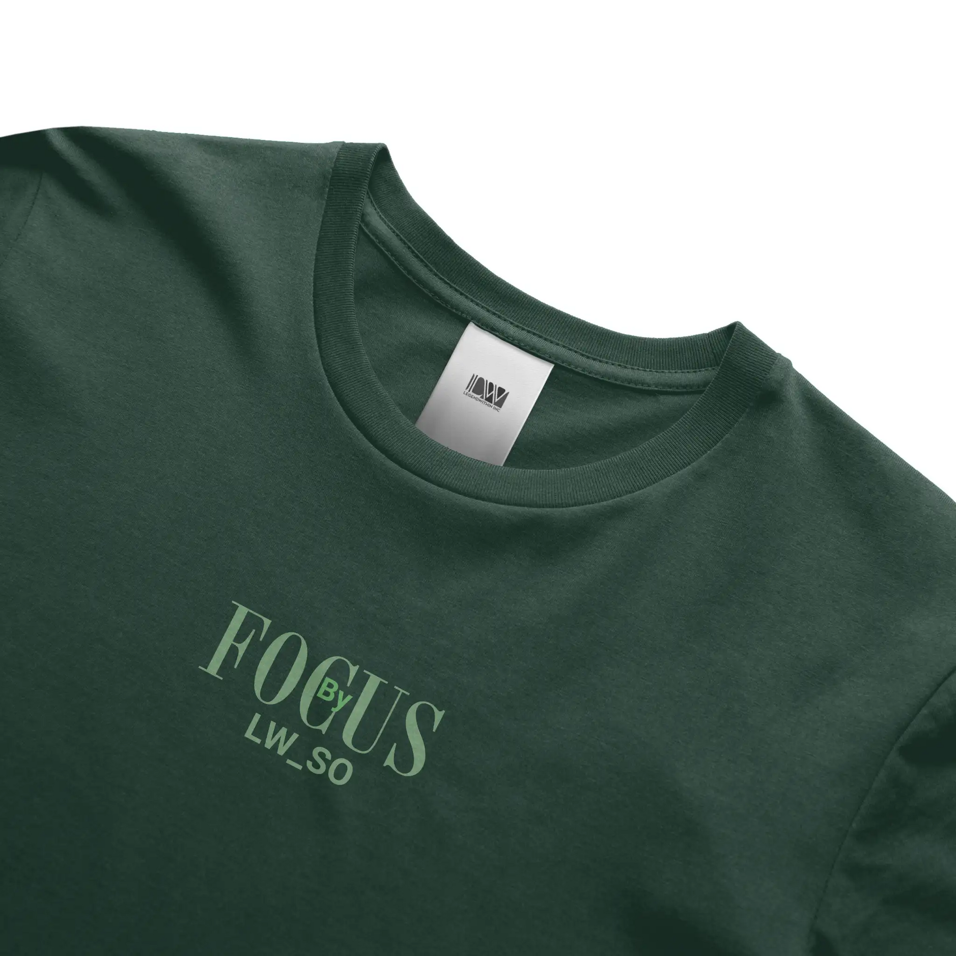 Dark green unisex Focus by LWSO Epic T-shirt with soft fabric and modern fit.