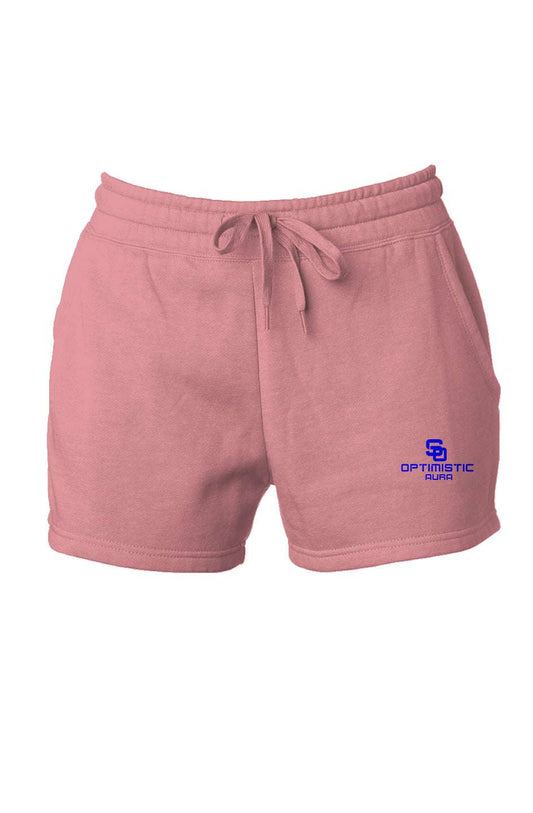 Pink SoOptimisticAura Cali Wave Wash shorts with drawstring waist and blue logo