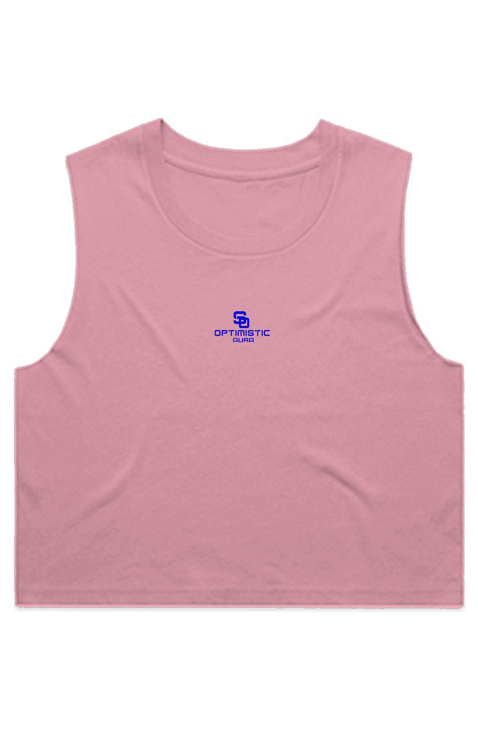Pink sleeveless SoOptimisticAura CROP TANK with regular fit and raw armhole edges made from 100% cotton.