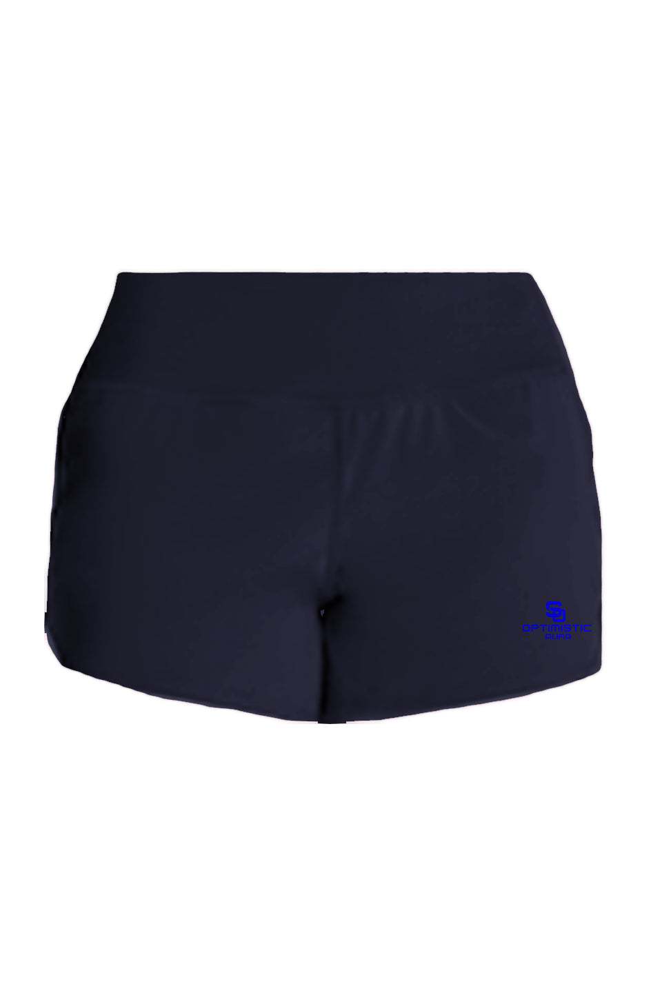 Black SOA ladies active shorts with knit waistband and small logo on front leg