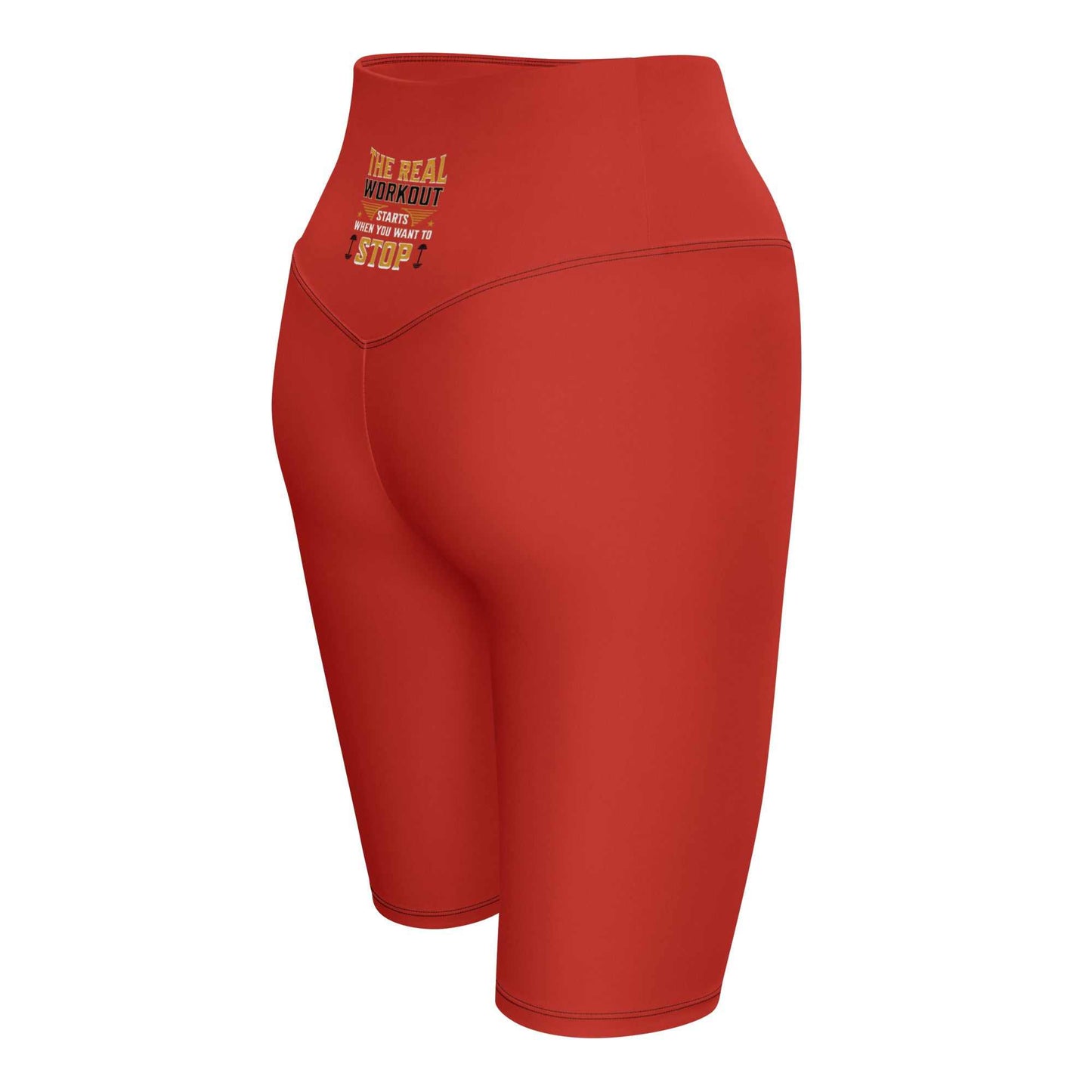 High-waisted flattering biker shorts with double-layered waistband and back pocket for comfort and style