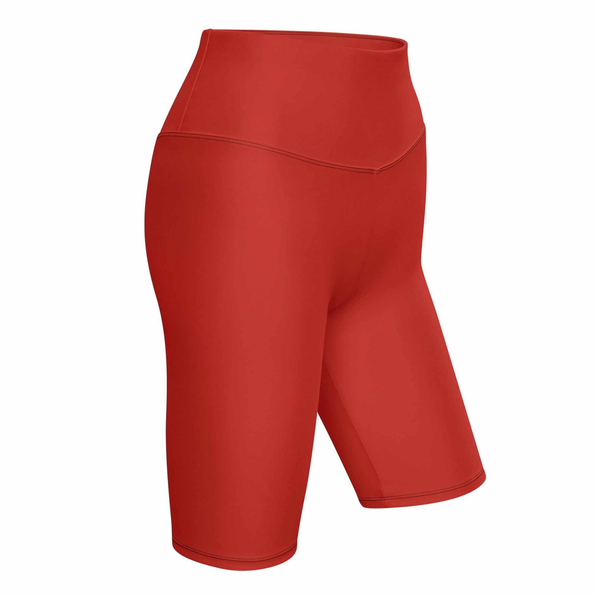 High-waisted biker shorts with double-layered waistband and back pocket for phone and keys