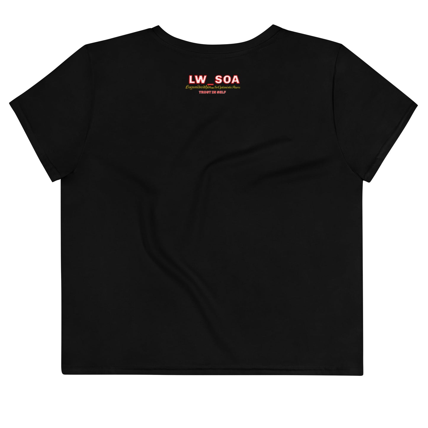Black SoOptimistic Crop Tee with small back print, comfortable mid-weight knit jersey fabric, regular fit.