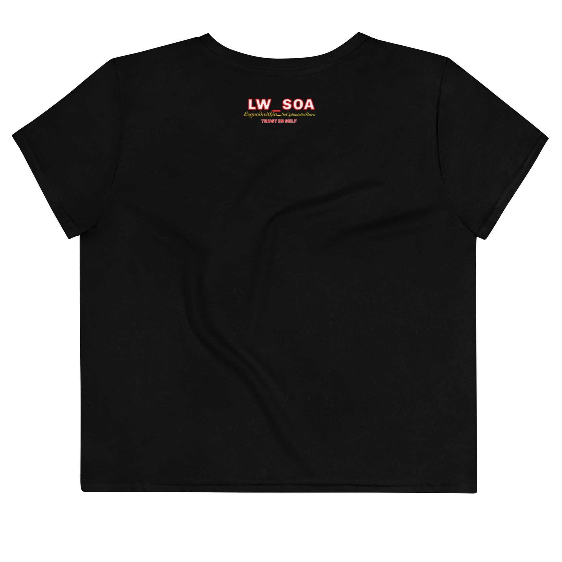Black SoOptimistic Crop Tee with small back print, comfortable mid-weight knit jersey fabric, regular fit.