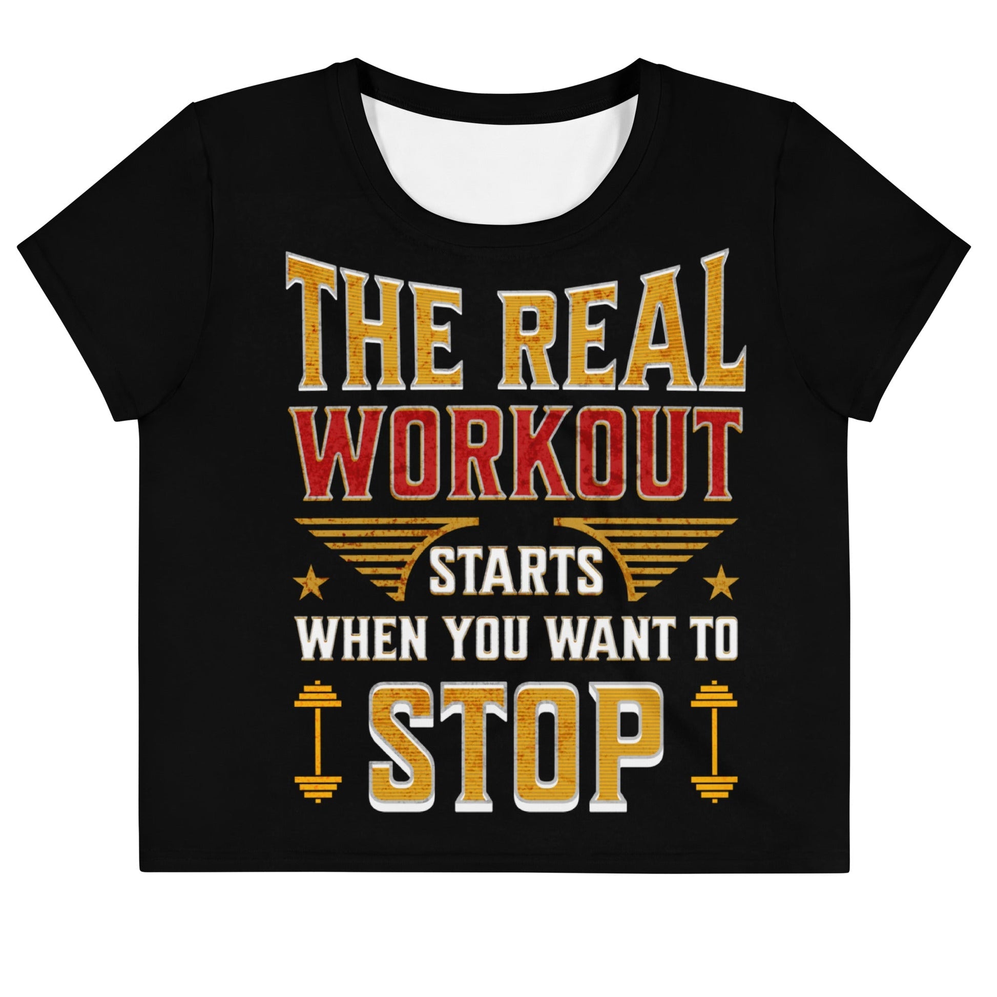 SoOptimistic Crop Tee black workout crop top with motivational text design