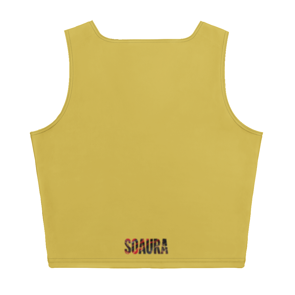 SOAURA's Crop Top yellow sleeveless body-hugging stretch fabric with logo