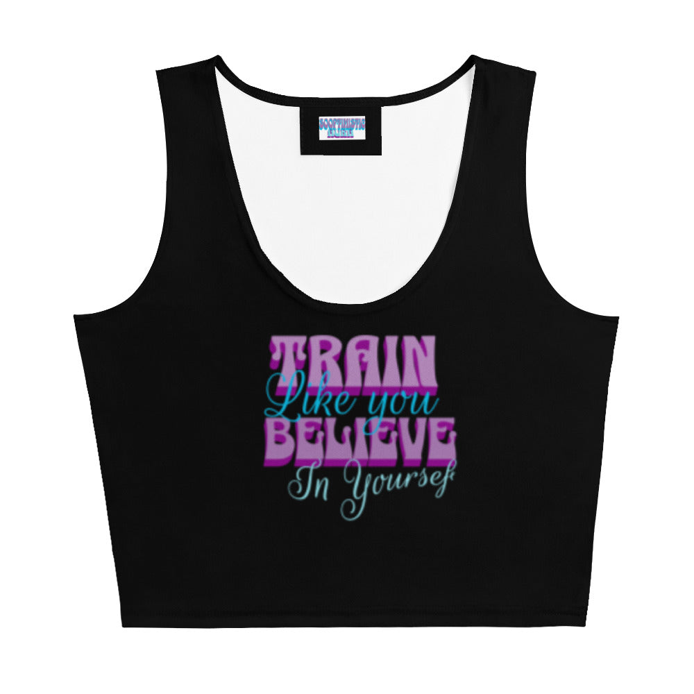 SoOptimisticAura Crop Top black body-hugging crop top with motivational workout text and four-way stretch fabric