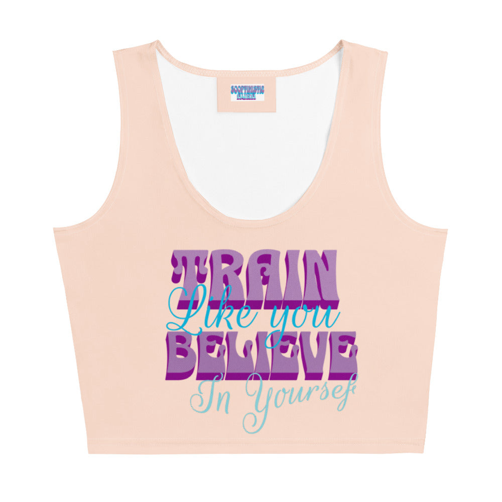 SoOptimisticAura Crop Top beige body-hugging crop top with colorful motivational text print