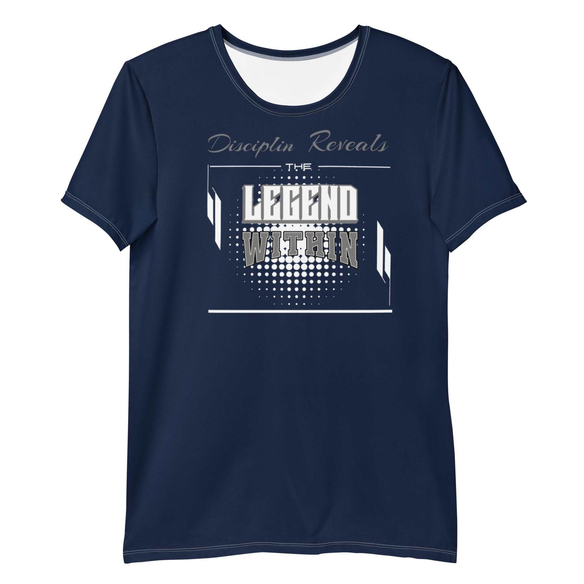 LegendWithin Men's Athletic T-Shirt navy blue moisture-wicking sportswear with bold graphic front and UPF 50+ protection