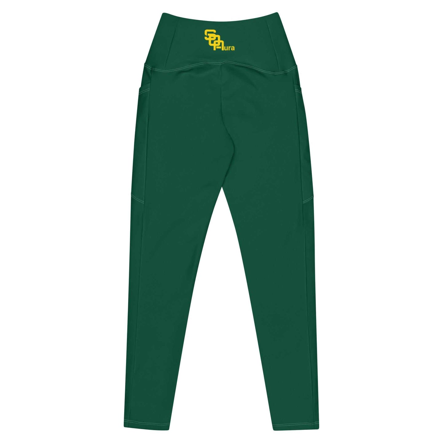 Green high-waisted SOAura leggings with side pockets and mild compression fit