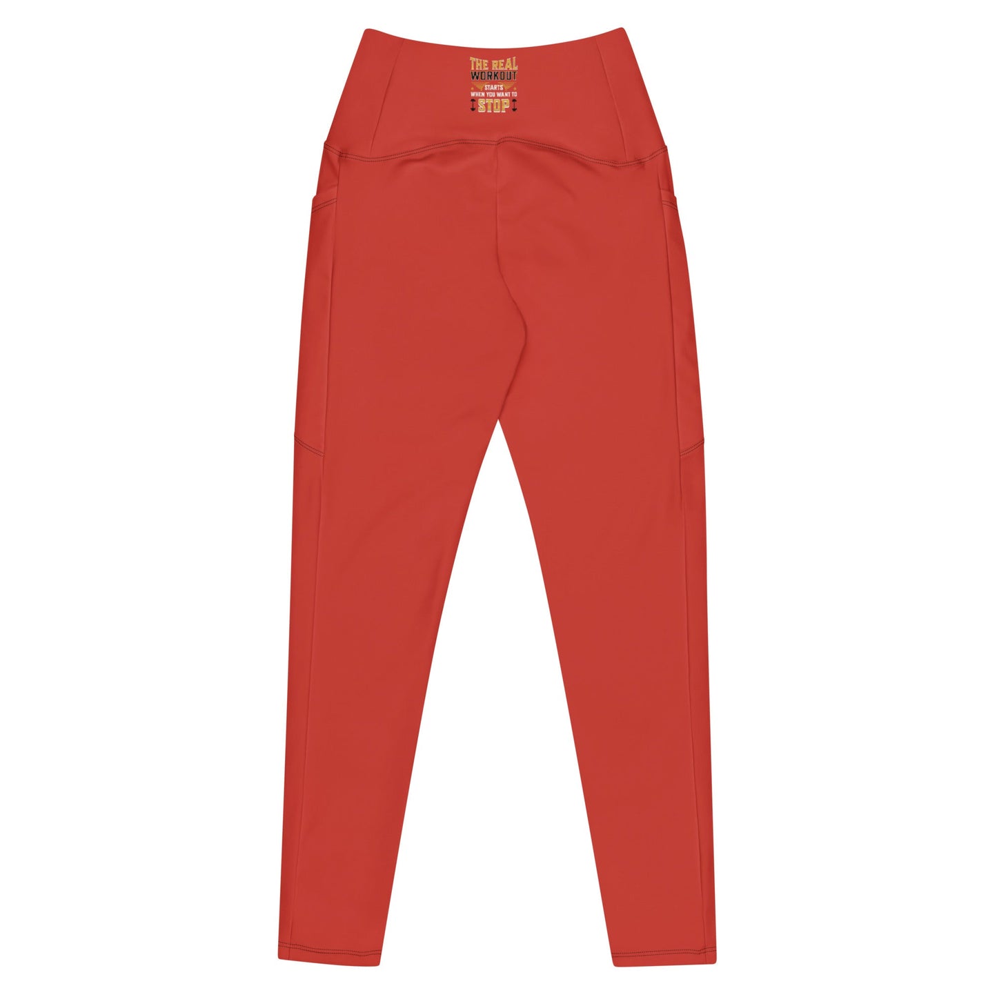 SoOptimisticAura leggings in red with high waist and side pockets, soft stretchy fabric, semi-compression fit