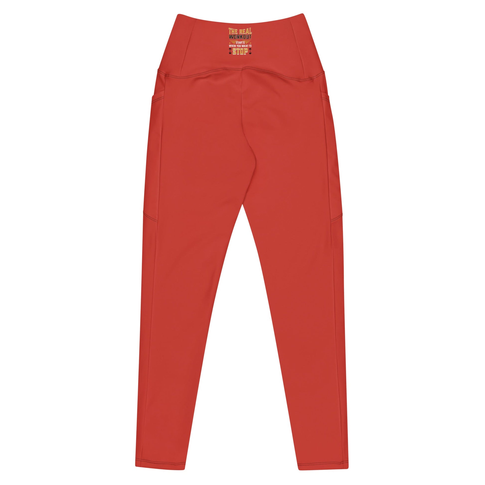 SoOptimisticAura leggings in red with high waist and side pockets, soft stretchy fabric, semi-compression fit
