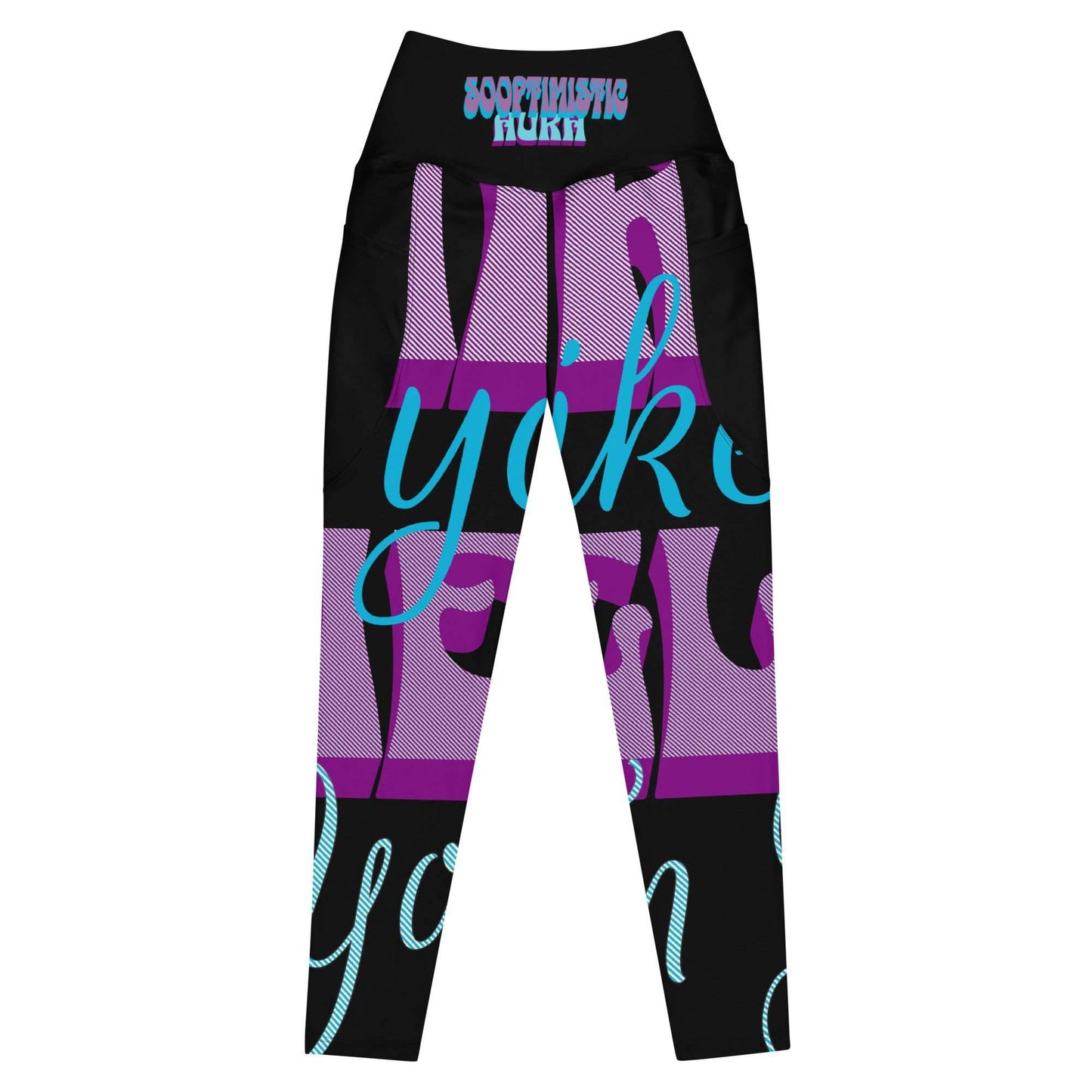 SoOptimisticAura Leggings high-waisted pocket leggings with black, purple, and blue graphic design