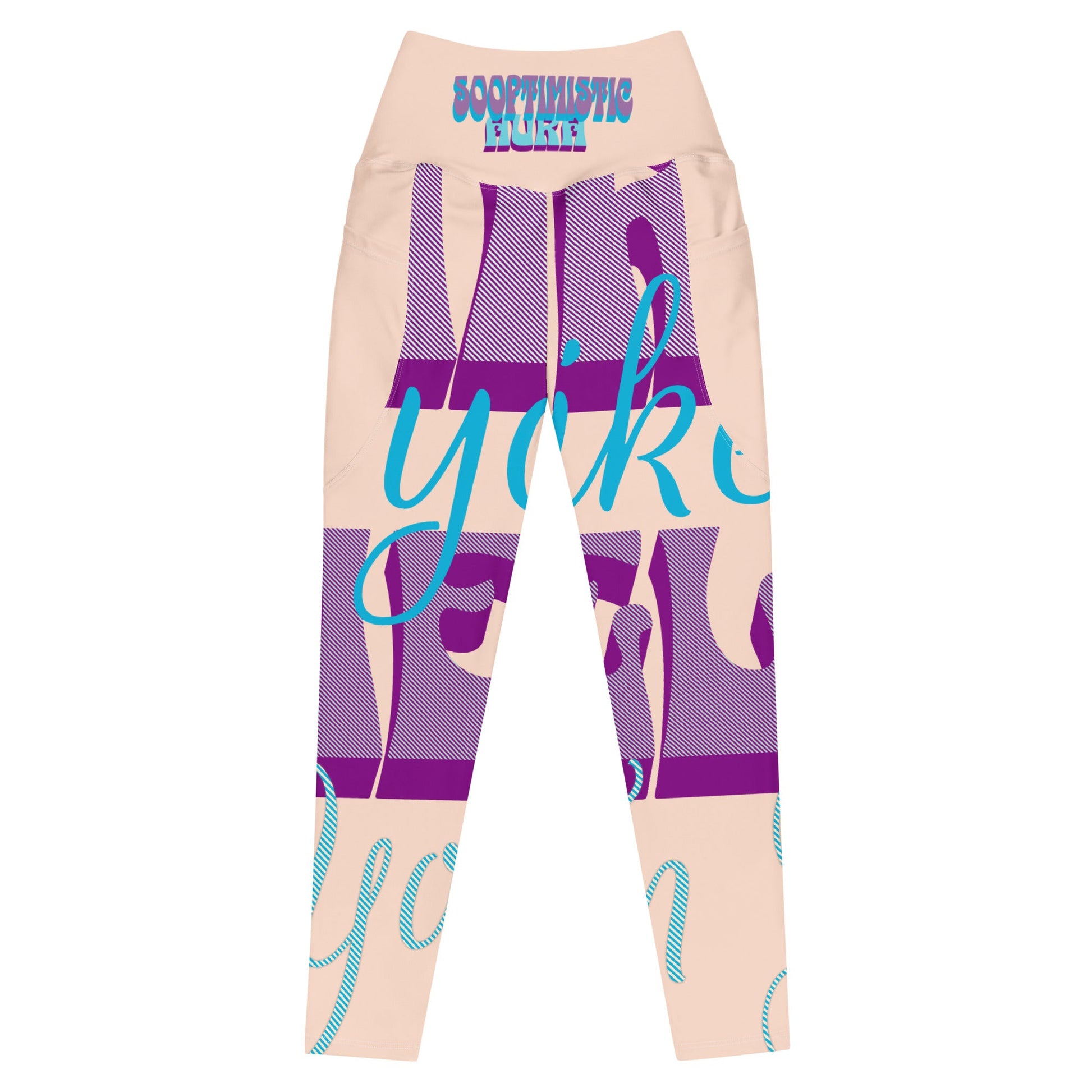 SoOptimisticAura Leggings high-waisted semi-compression pocket leggings in pink and purple with text design