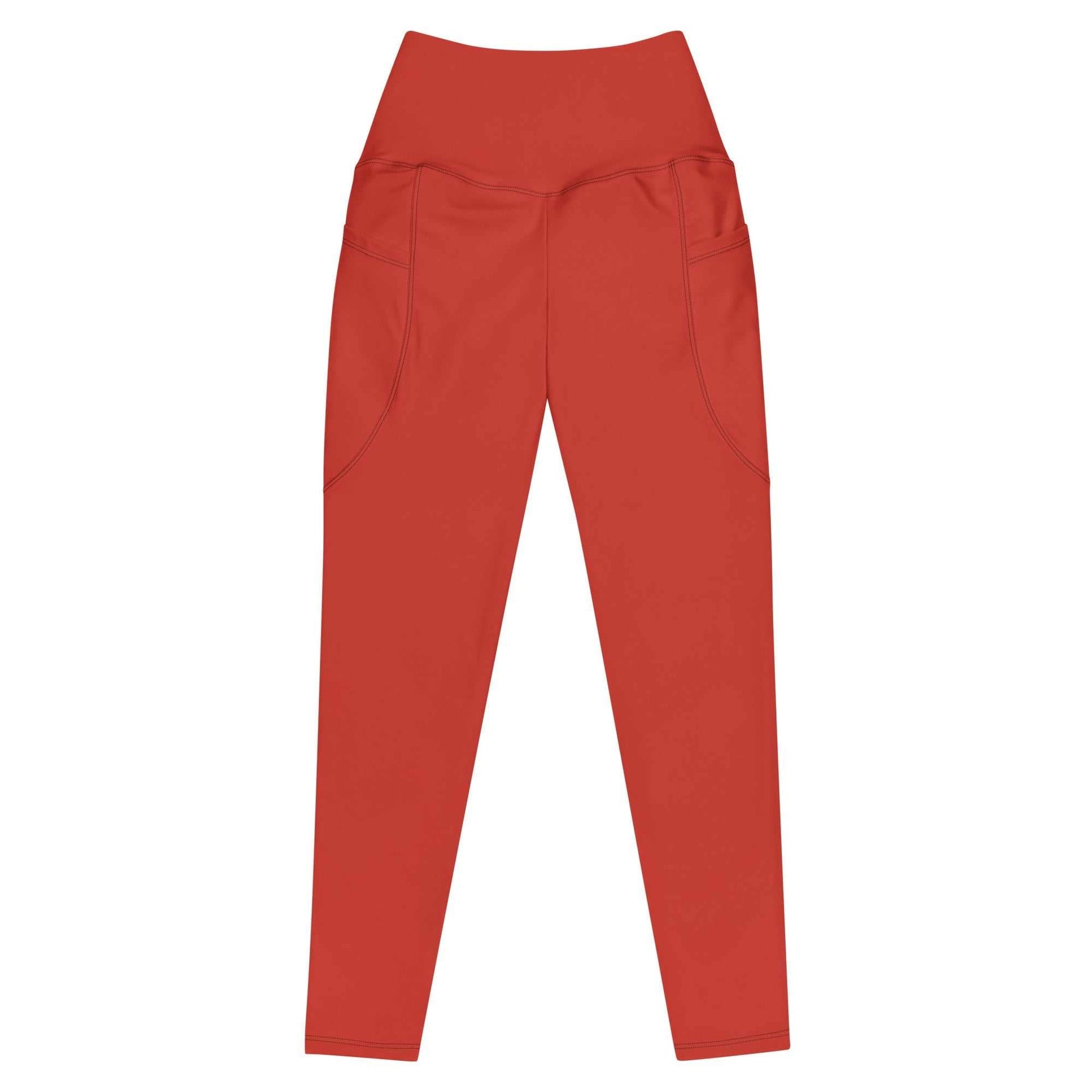 SoOptimisticAura high-waisted red leggings with side pockets and semi-compression fit