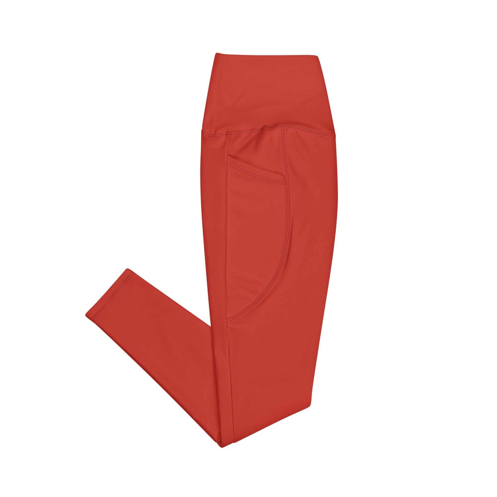 High-waisted SoOptimisticAura Leggings in red with side pockets and semi-compression fit