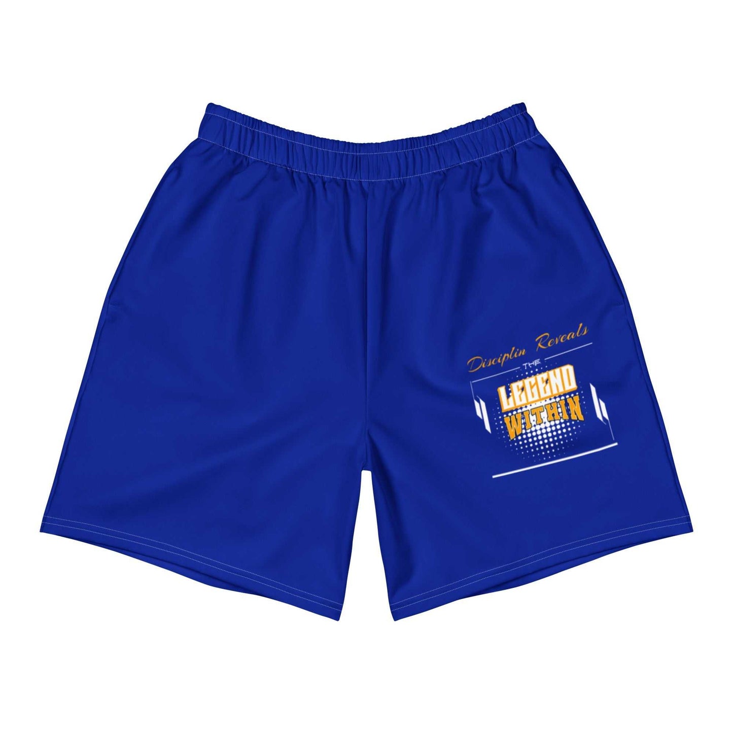 Blue Legendwithin Print unisex athletic long shorts with elastic waistband and mesh side pockets