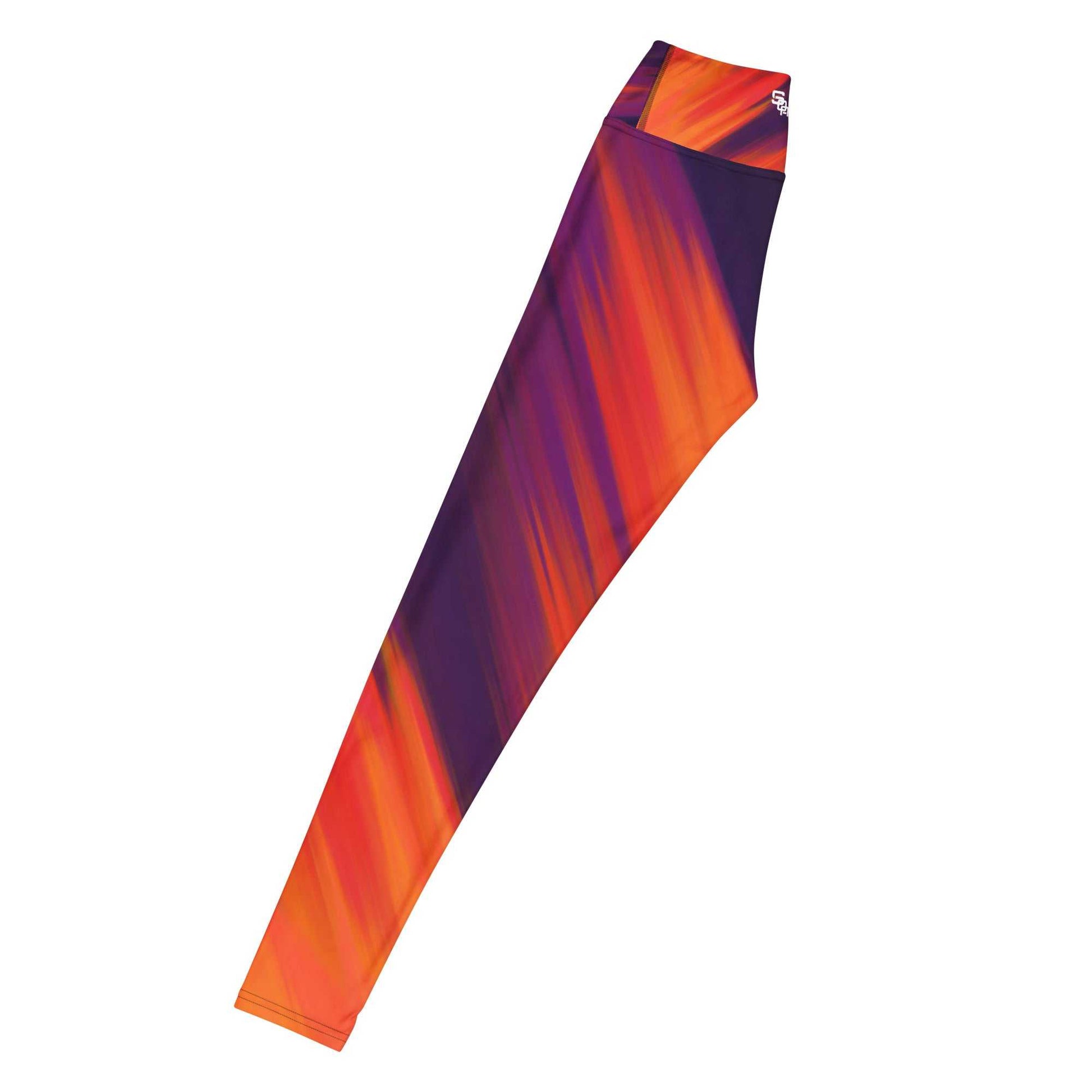 SOAura Yoga Leggings vibrant orange and purple stretchy microfiber yoga pants with raised waistband