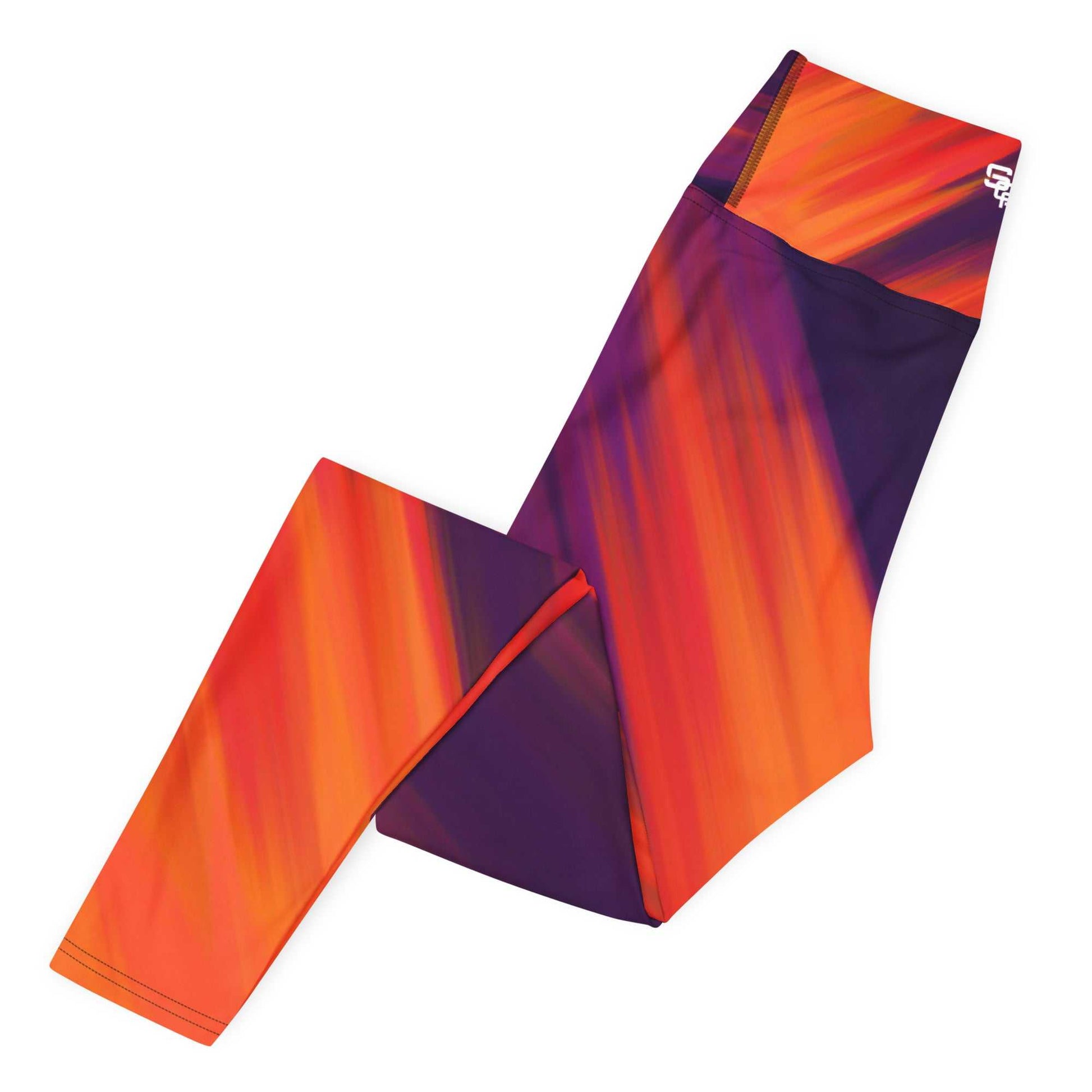 SOAura Yoga Leggings in orange and purple with four-way stretch and raised waistband