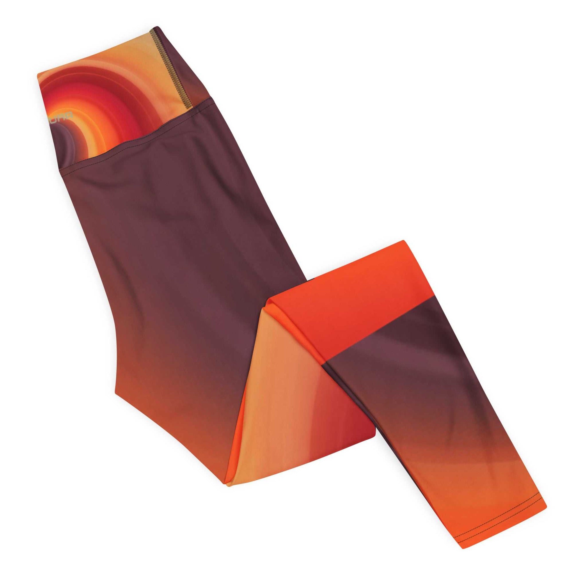 SOAura Yoga Leggings with raised waistband and four-way stretch in orange and brown gradient design