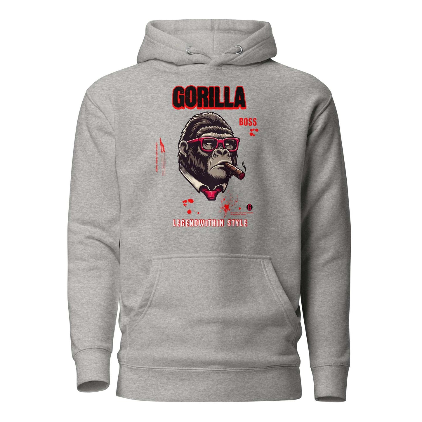 LegendWithin GBoss Hoodie grey cotton blend with gorilla graphic and front pouch pocket