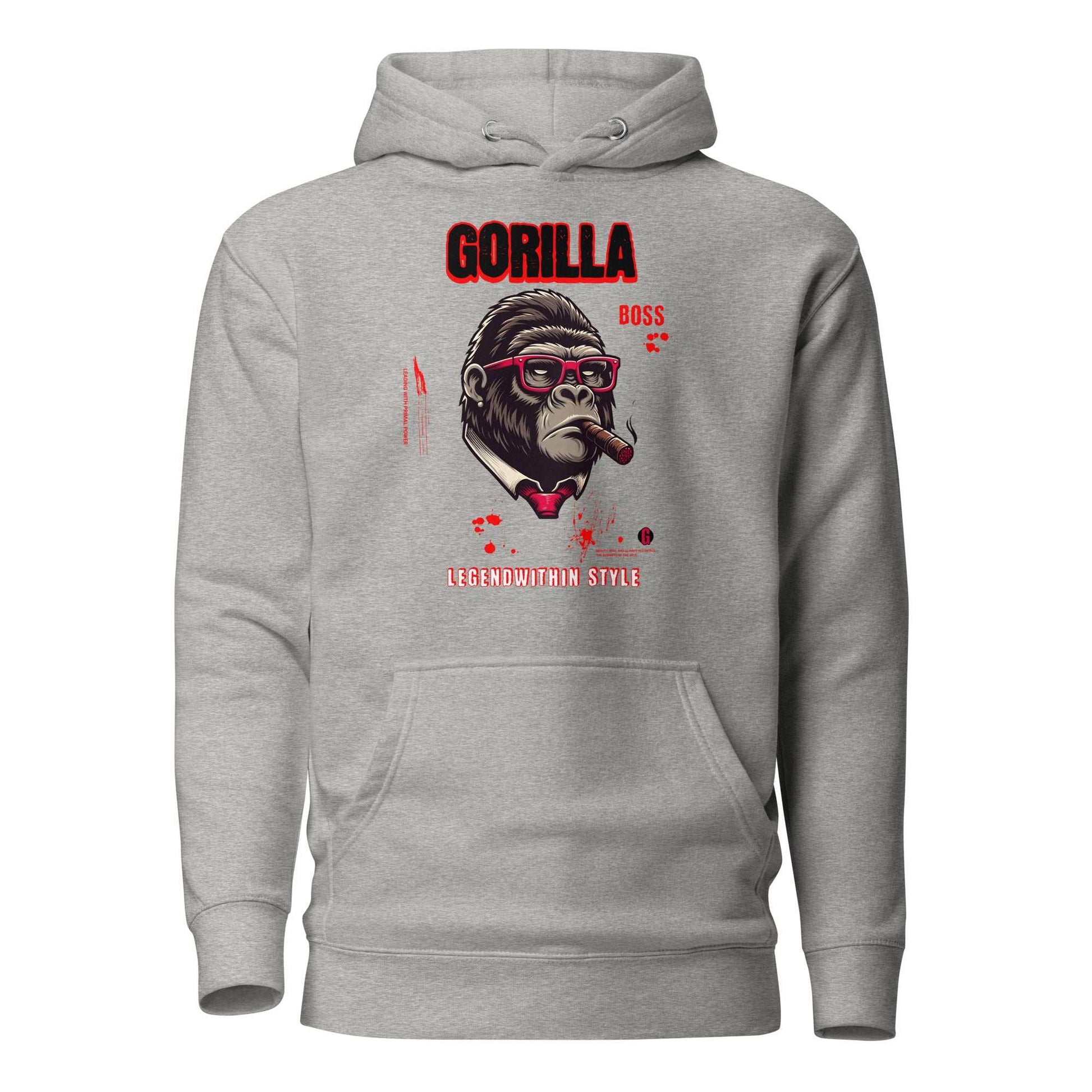 LegendWithin GBoss Hoodie grey cotton blend with gorilla graphic and front pouch pocket