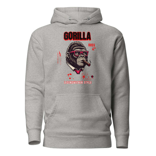 LegendWithin GBoss Hoodie grey cotton blend with gorilla graphic and front pouch pocket