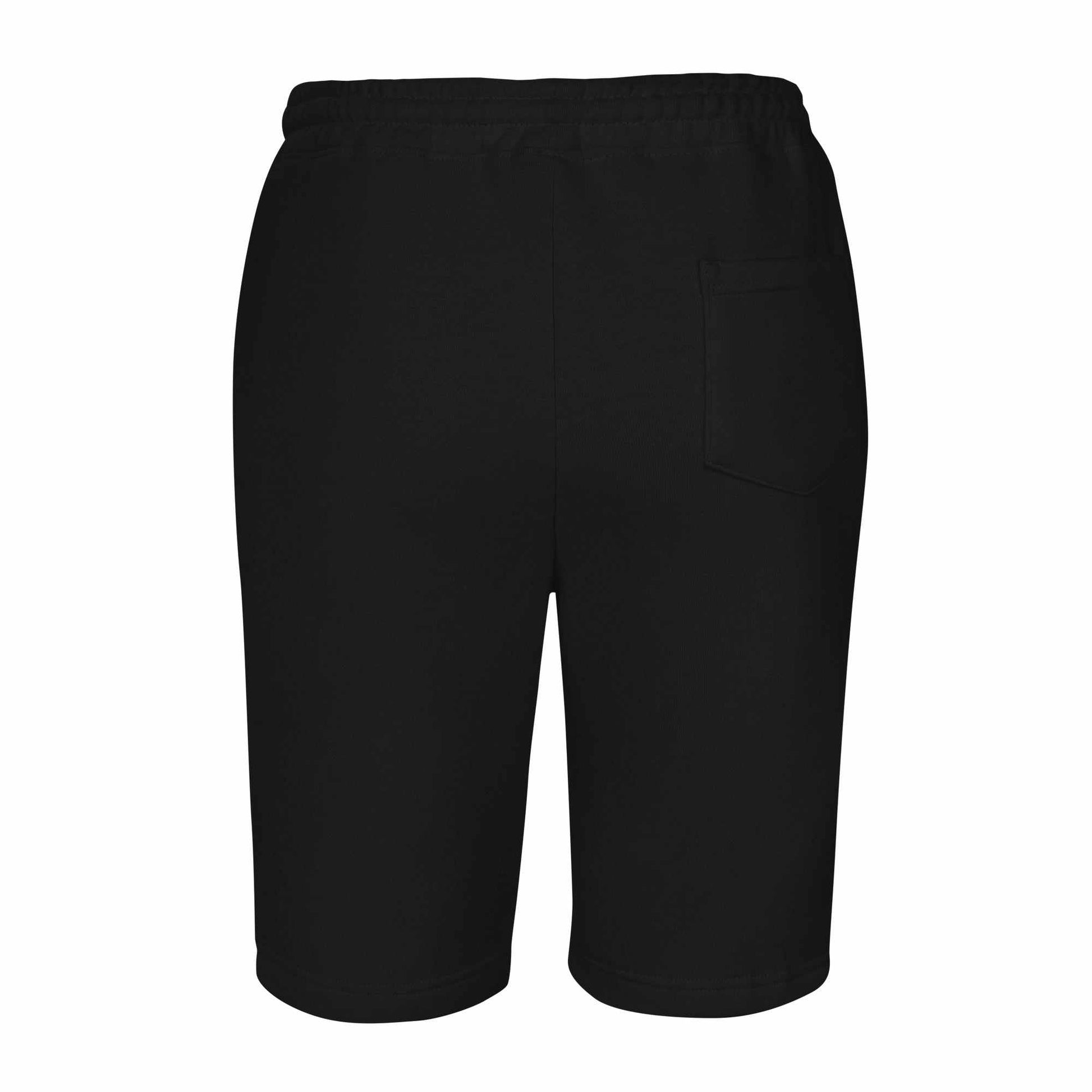 legendwithin Men's fleece shorts in black with elastic waistband, back pocket, and jersey-lined hand pockets for comfortable lounging