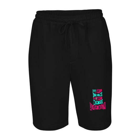 legendwithin Men's fleece shorts in black with elastic waistband, drawcord, back and hand pockets, soft comfortable fabric, relaxed fit