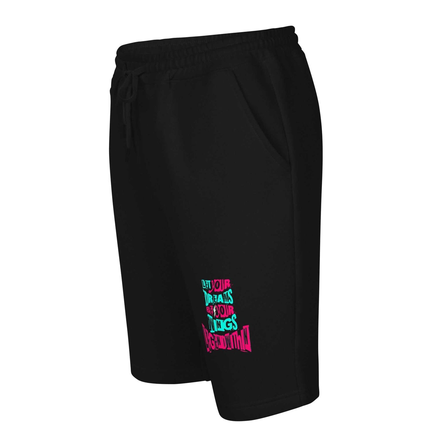 legendwithin men's black fleece shorts with elastic waistband, drawcord, pockets, and printed graphic design