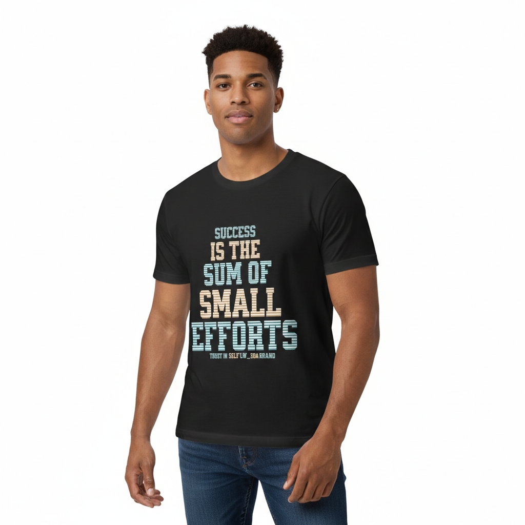 LW_SOA Success Unisex classic tee with bold stacked typography on black fabric highlighting small efforts for real results