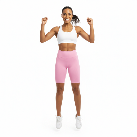 High-waisted, butt-lifting SoOptimistic biker shorts with pocket for phone and keys, made from recycled polyester and elastane.