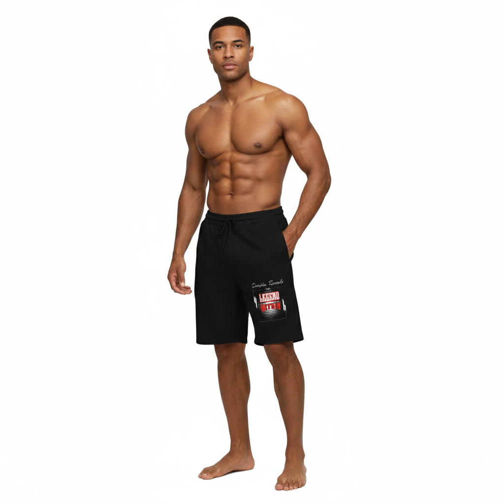 LEGENDWITHIN Men's fleece shorts in grey heather with elastic waistband, back and hand pockets, and tapered knee opening