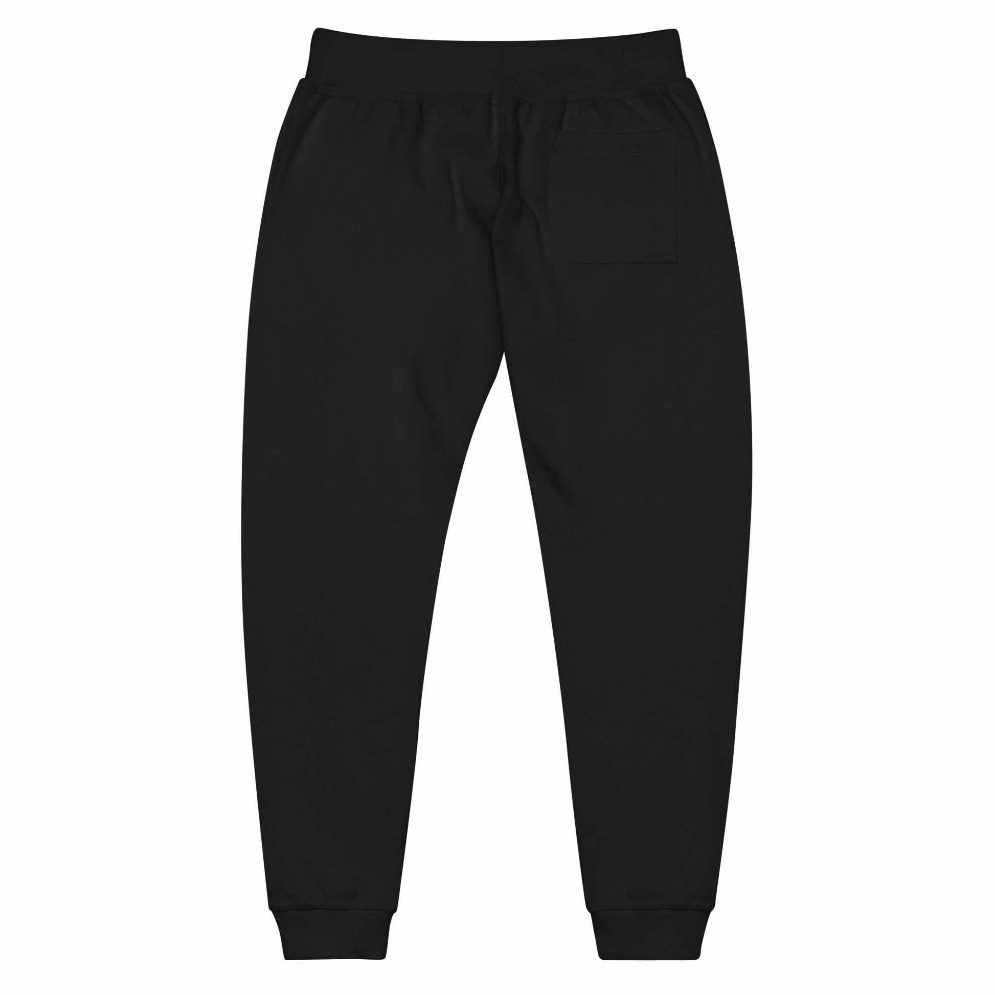 Back view of black SOAURA fleece sweatpants with cuffed legs and elastic waistband