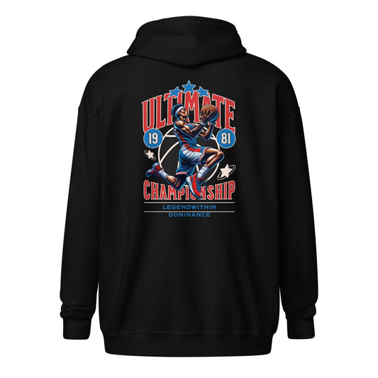 LegendWithin Dominance black heavy blend zip hoodie with basketball graphic and championship text on back