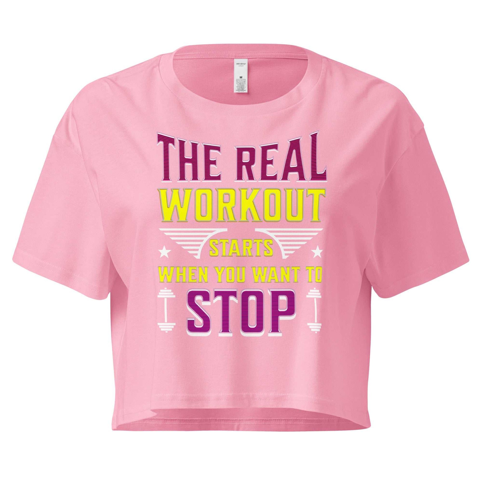 SoOptimistic Crop Top pink cotton crop top with motivational workout text and relaxed fit