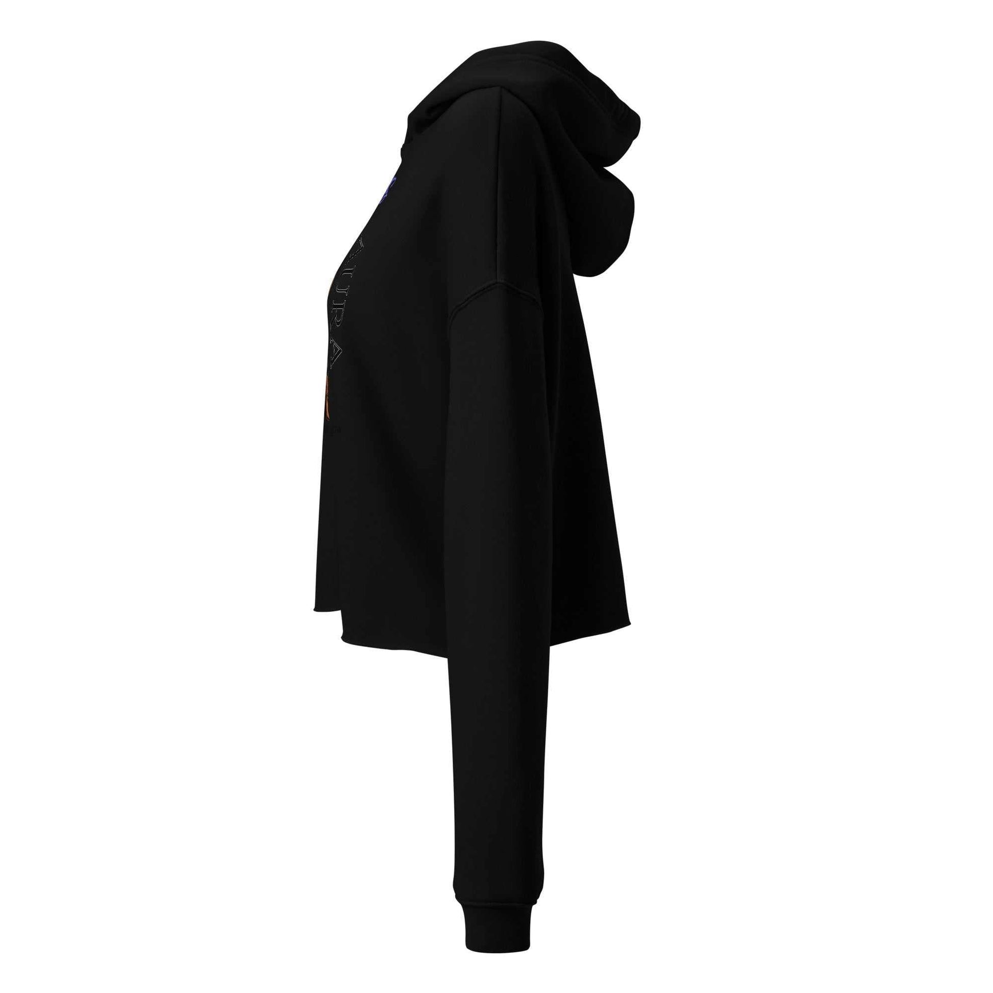 Black SOAURA'S Crop Hoodie with raw hem and dropped shoulder cut side view