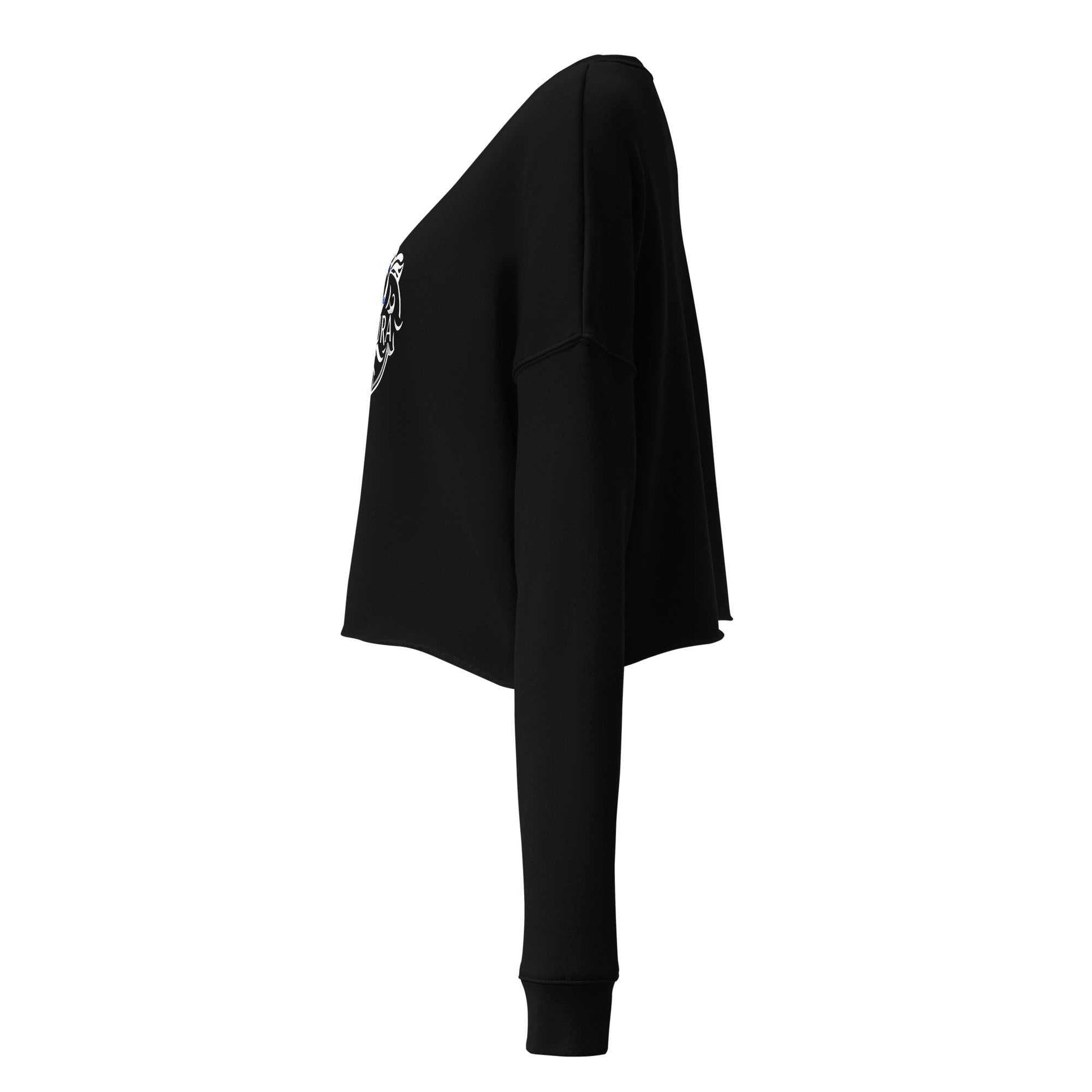 SOAURA'S Crop Sweatshirt black fleece with ribbed neckline and raw hem side view