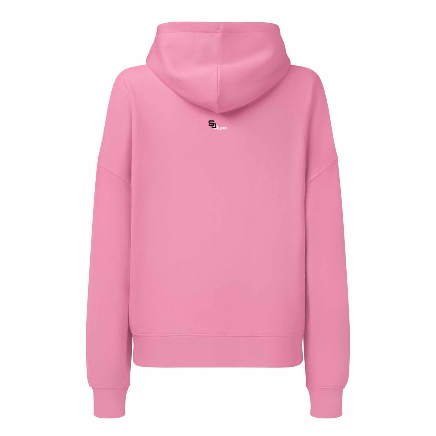 SOAURA Women’s mid-weight pink organic cotton hoodie back view with dropped shoulders and double-layered hood