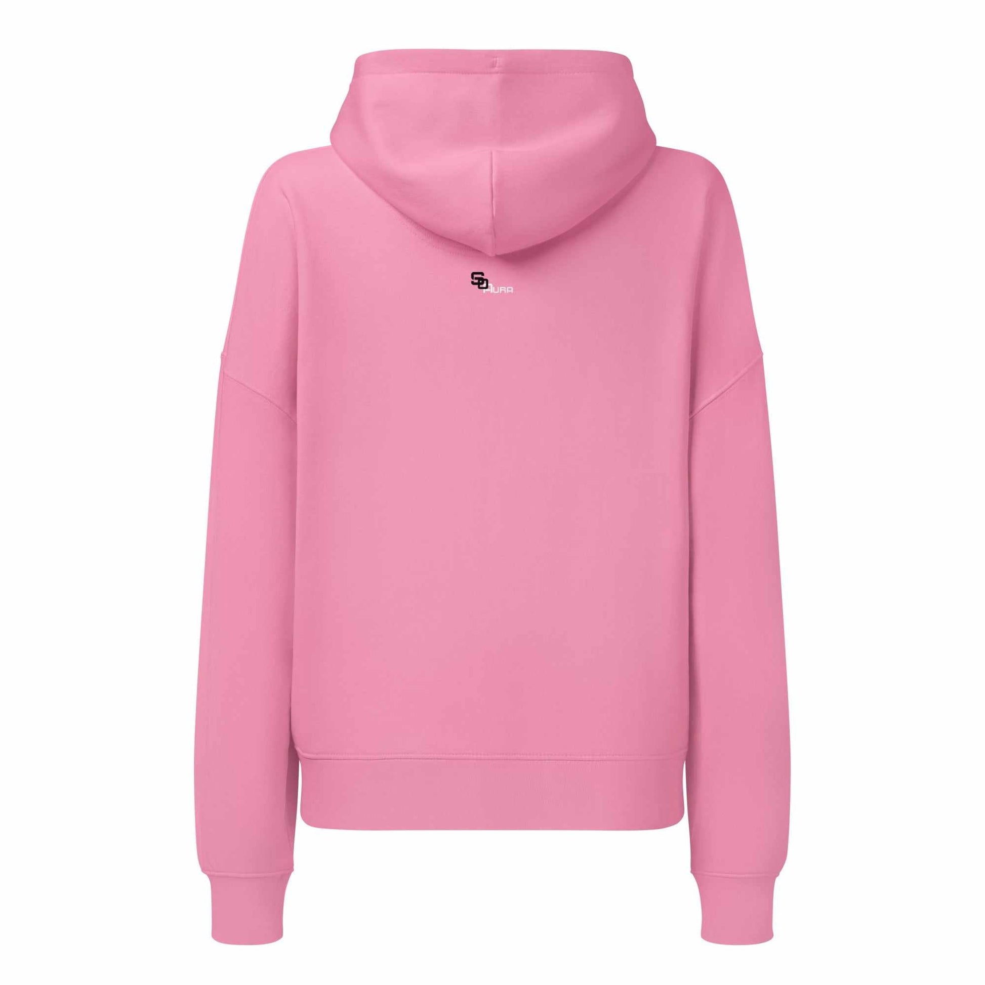 SOAURA Women’s mid-weight pink organic cotton hoodie back view with dropped shoulders and double-layered hood