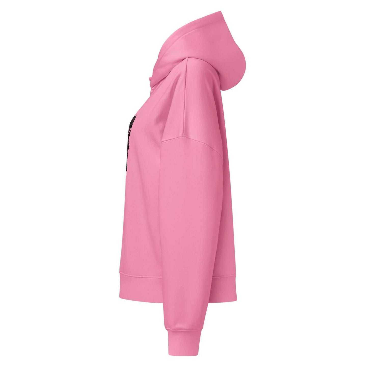 SOAURA Women’s mid-weight hoodie in pink, organic cotton blend with double-layered hood and ribbed cuffs.