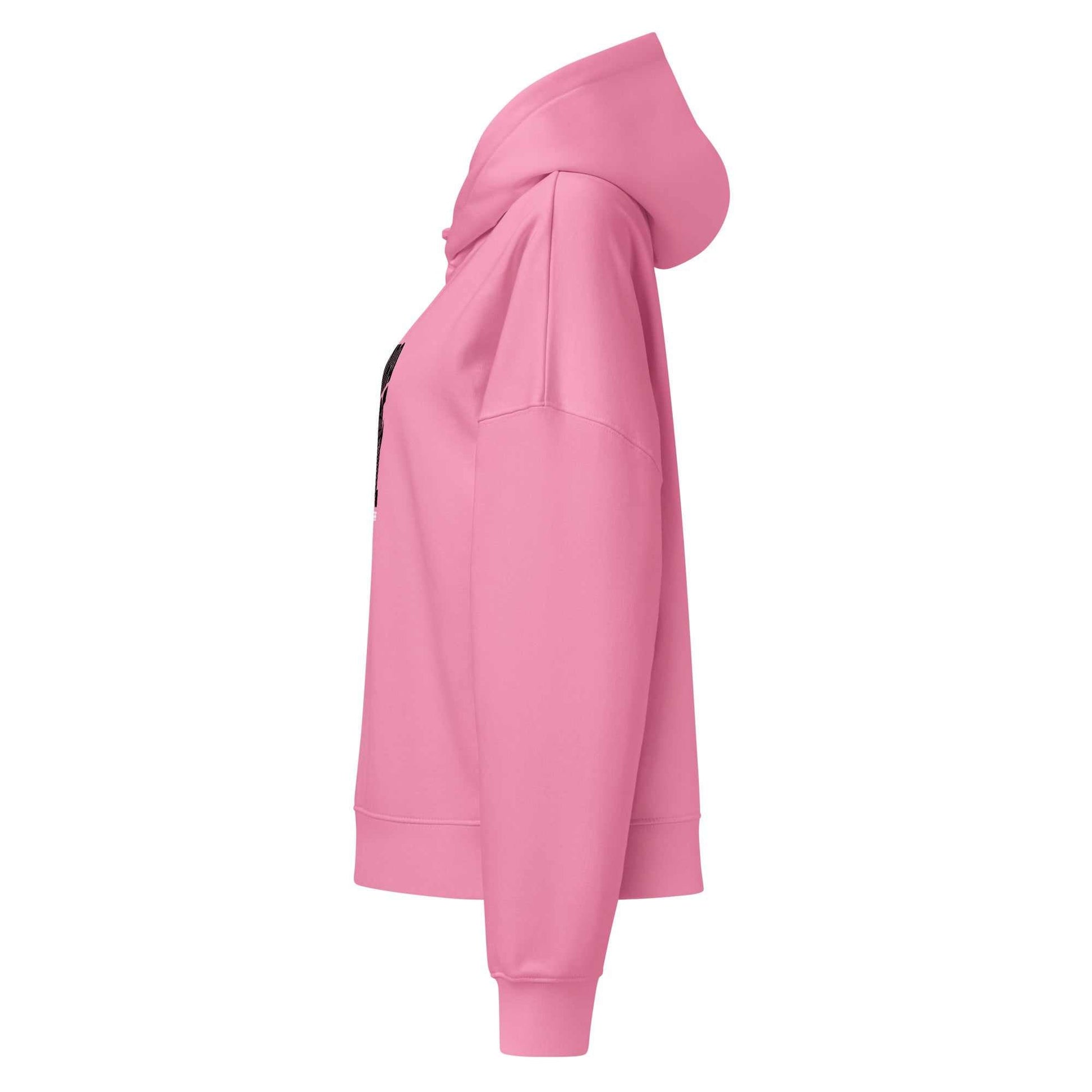 SOAURA Women’s mid-weight hoodie in pink, organic cotton blend with double-layered hood and ribbed cuffs.