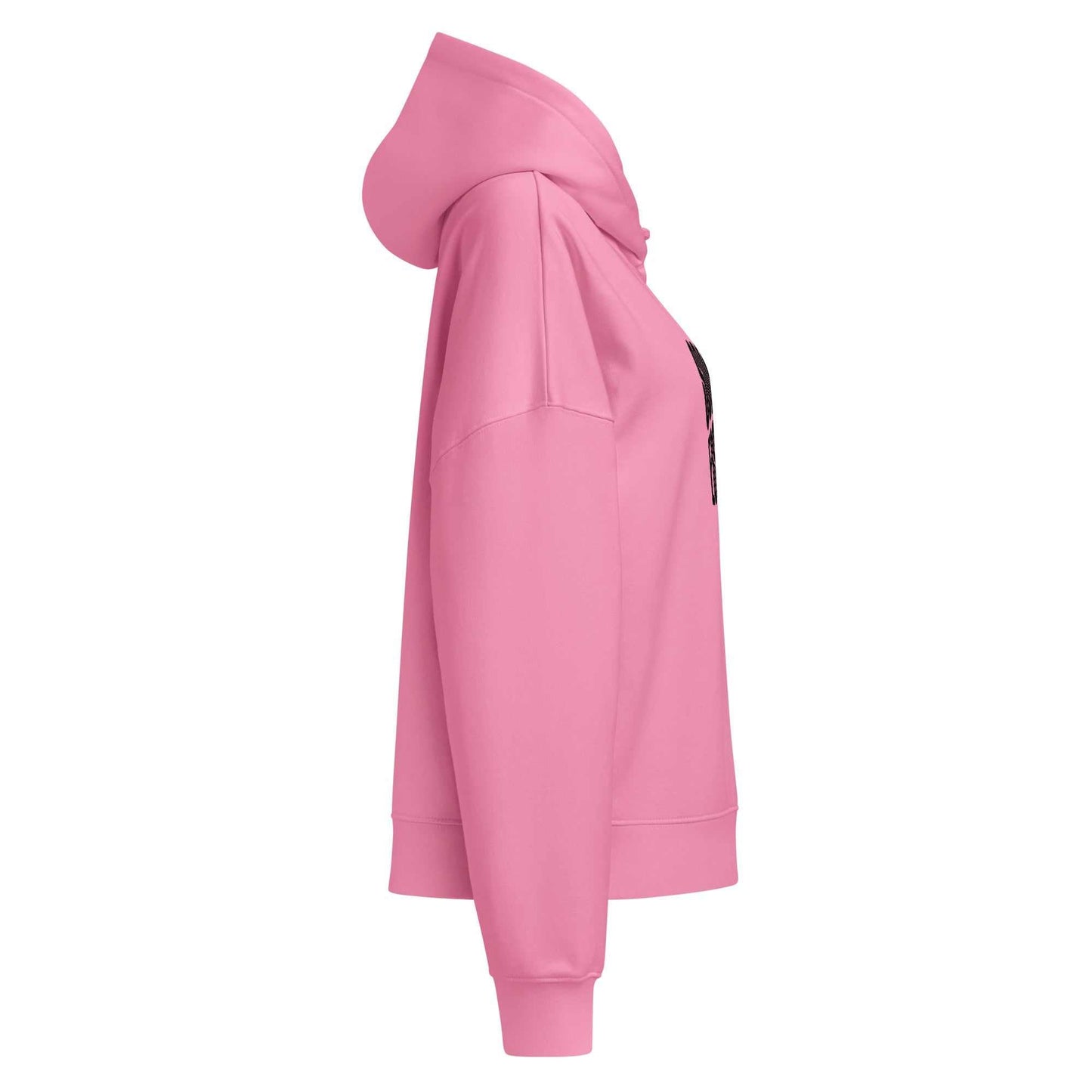 SOAURA Women’s mid-weight hoodie in pink, made from 80% organic cotton and 20% recycled polyester, featuring a double-layered hood and medium fit with dropped shoulders.