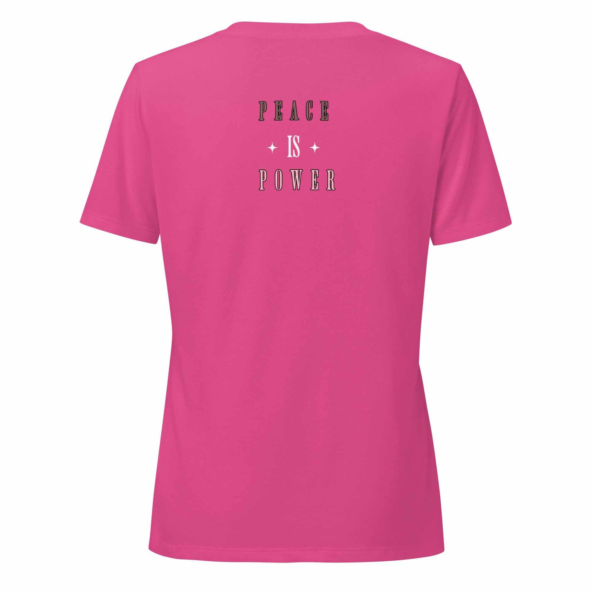 Women wearing Peace Is Power V-neck t-shirt with relaxed fit and soft fabric in heather color