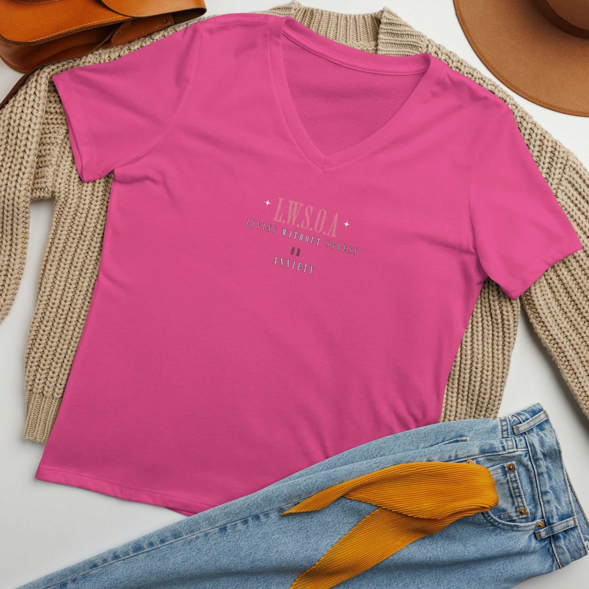 Women wearing Peace Is Power relaxed fit V-neck t-shirt in soft heather fabric